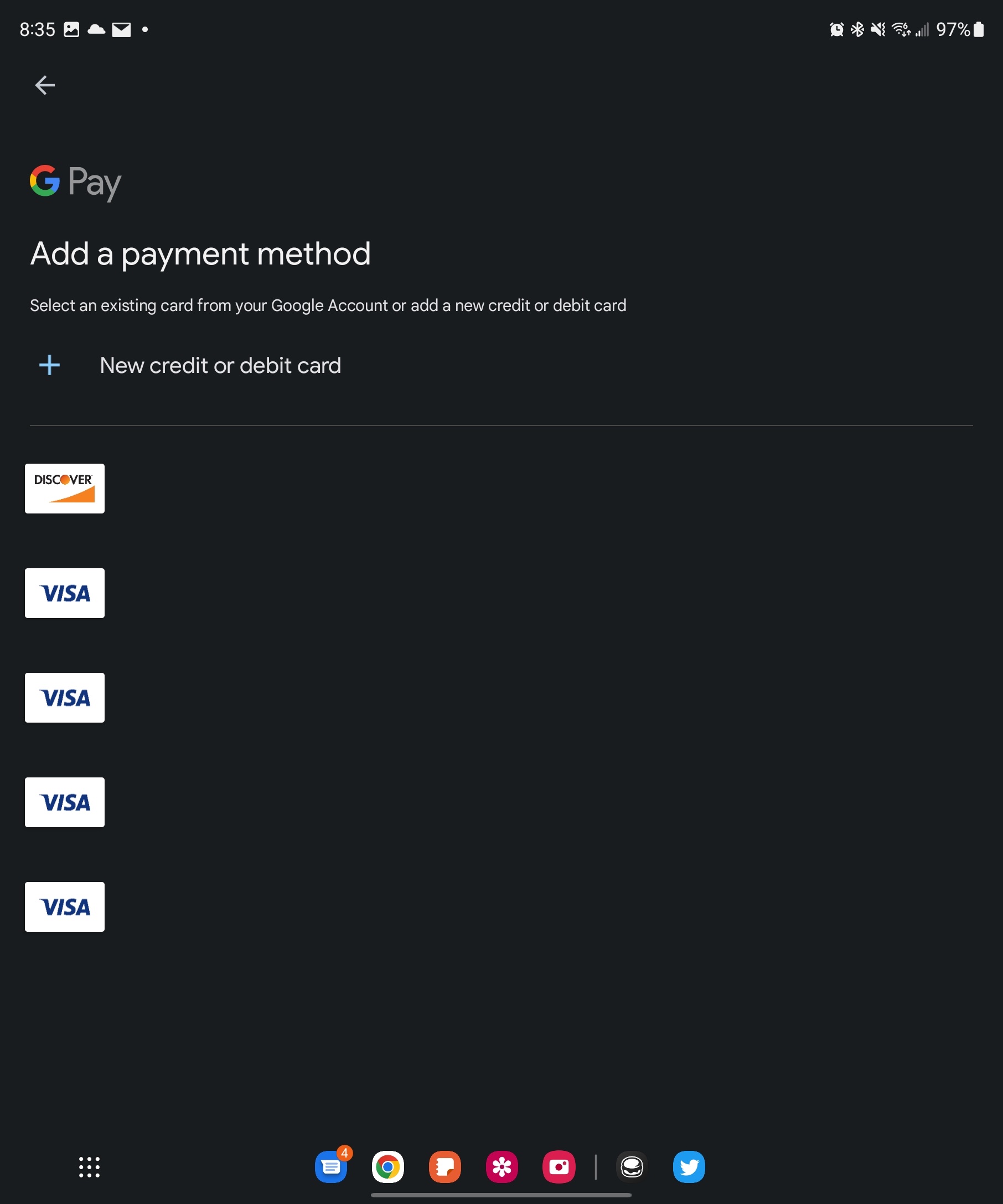 Seleccione la tarjeta que desea utilizar en Google Wallet