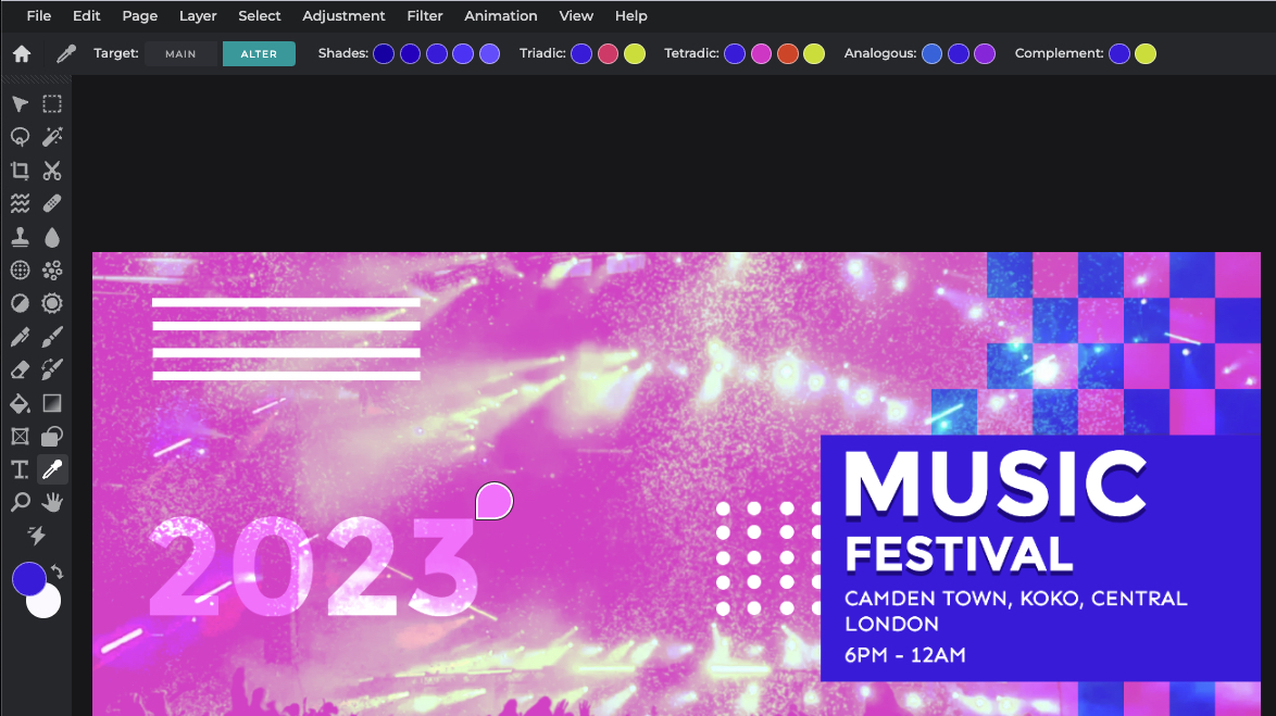 Creación de un flyer del festival de música en Pixlr