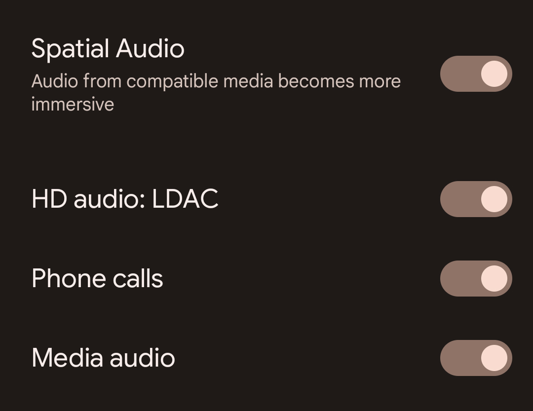 Captura de pantalla de primer plano que muestra el códec LDAC en la configuración de Bluetooth.