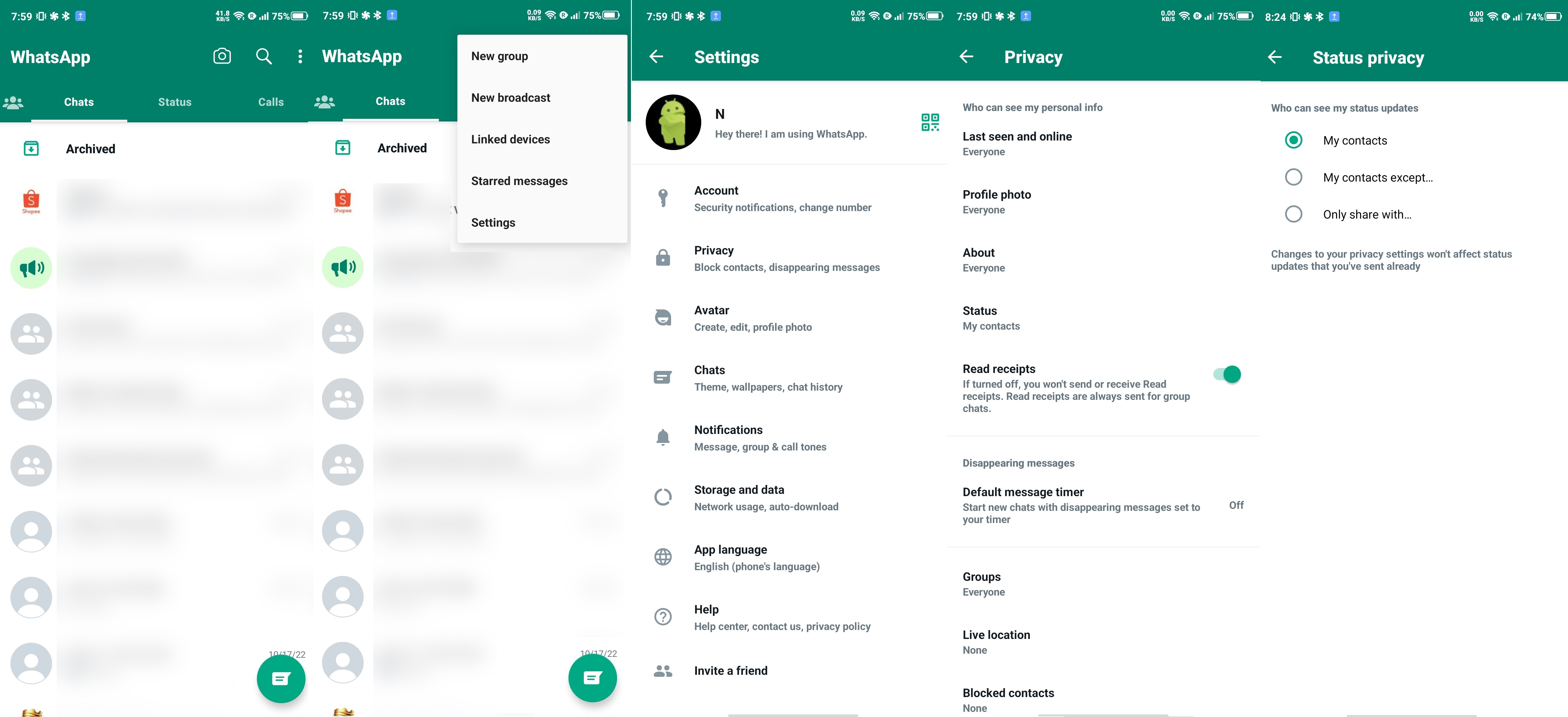 Cómo cambiar la configuración de privacidad de estado en WhatsApp para Android
