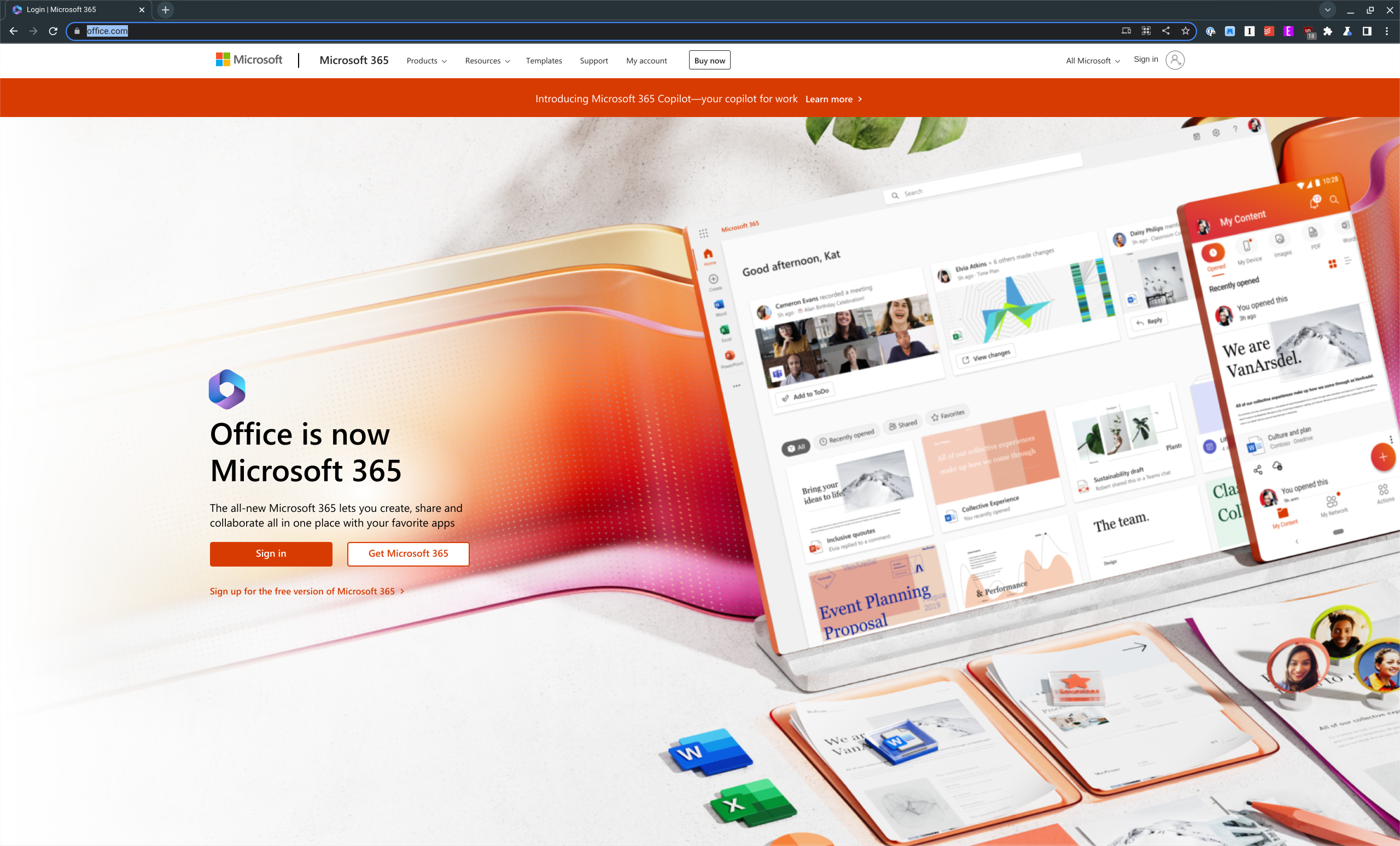 Página web de Microsoft Office