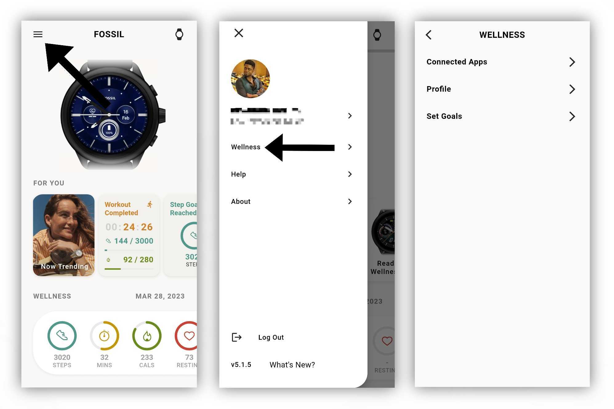 Editando su perfil de bienestar en la aplicación Fossil Smartwatches