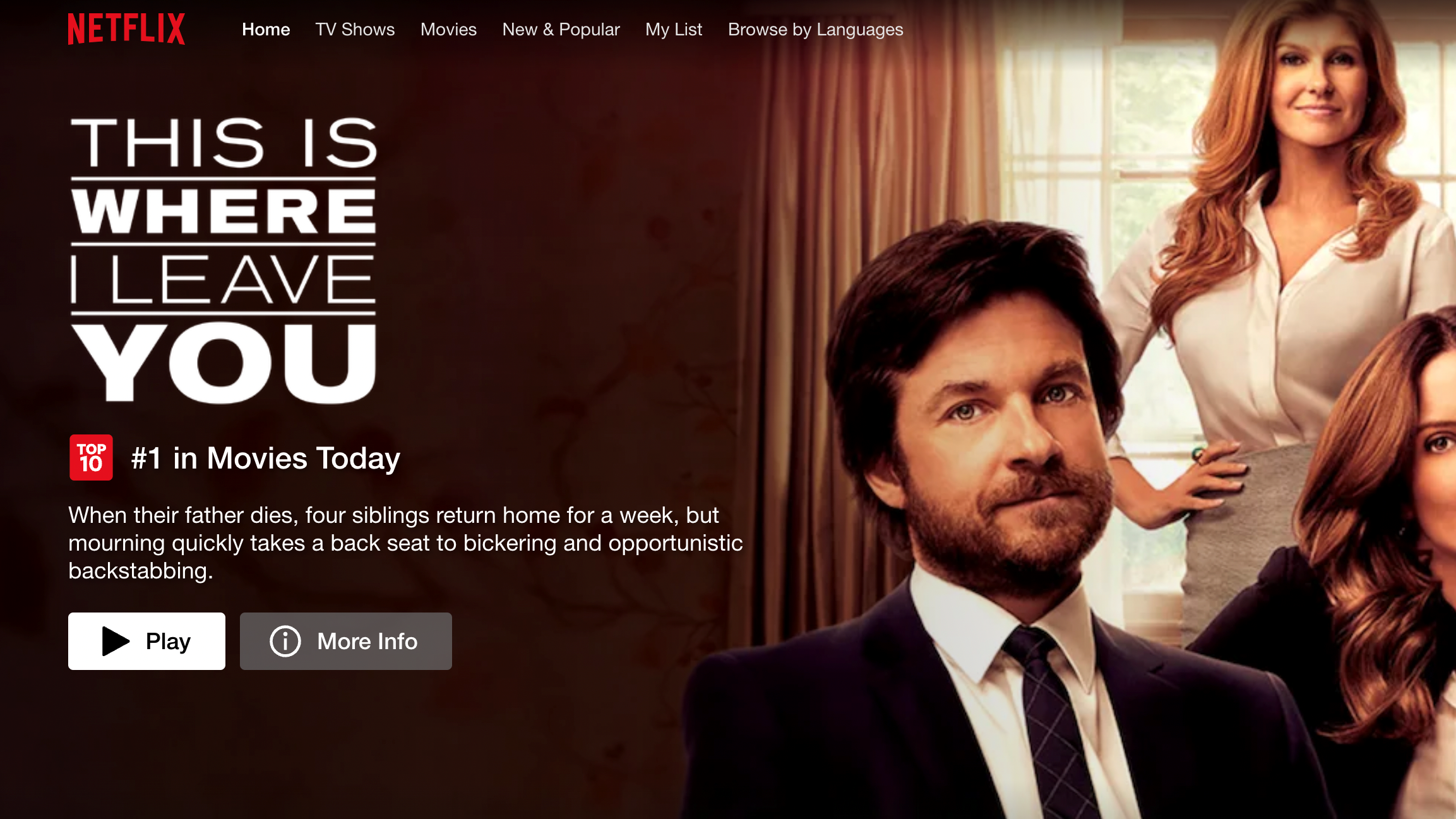 Captura de pantalla de la página de inicio de Netflix