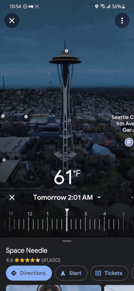 Uso del control deslizante Hora y tiempo a la vista inmersiva de Google Maps